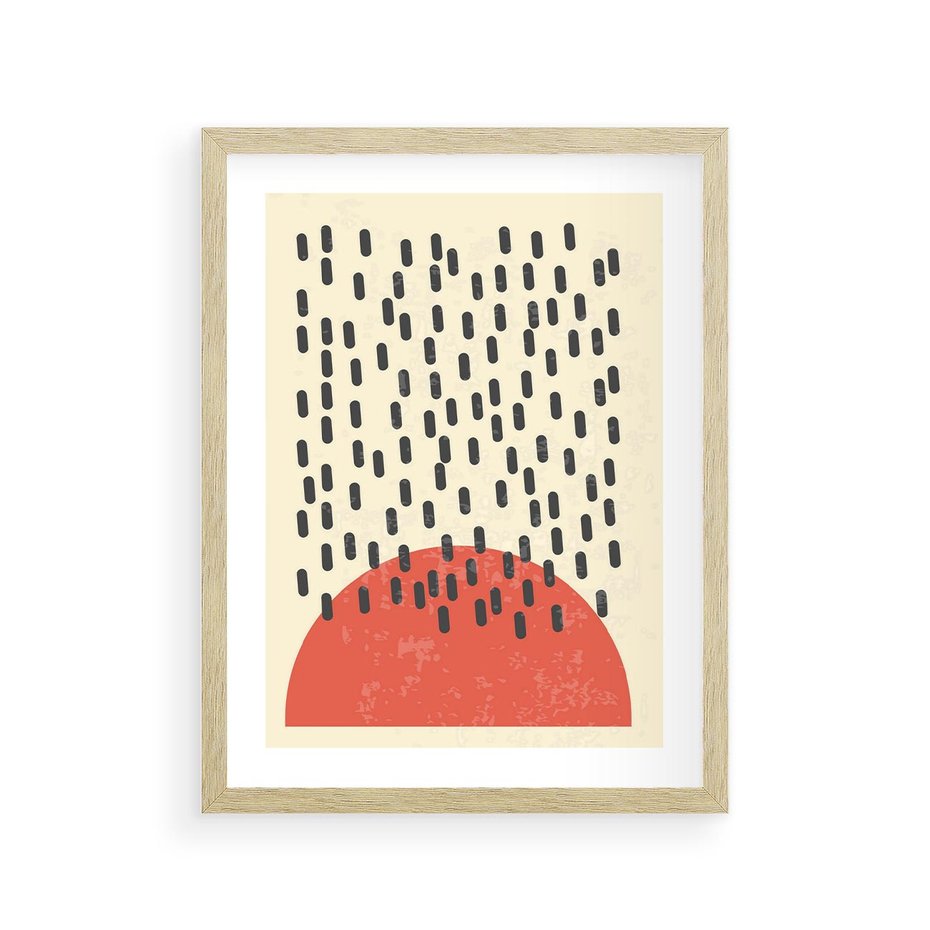Plakat w ramie 30x40 - Czerwona Abstrakcja: Grafika z Wyrazistym Kołem - abstrakcja grafika, czerwone koło - rama drewno