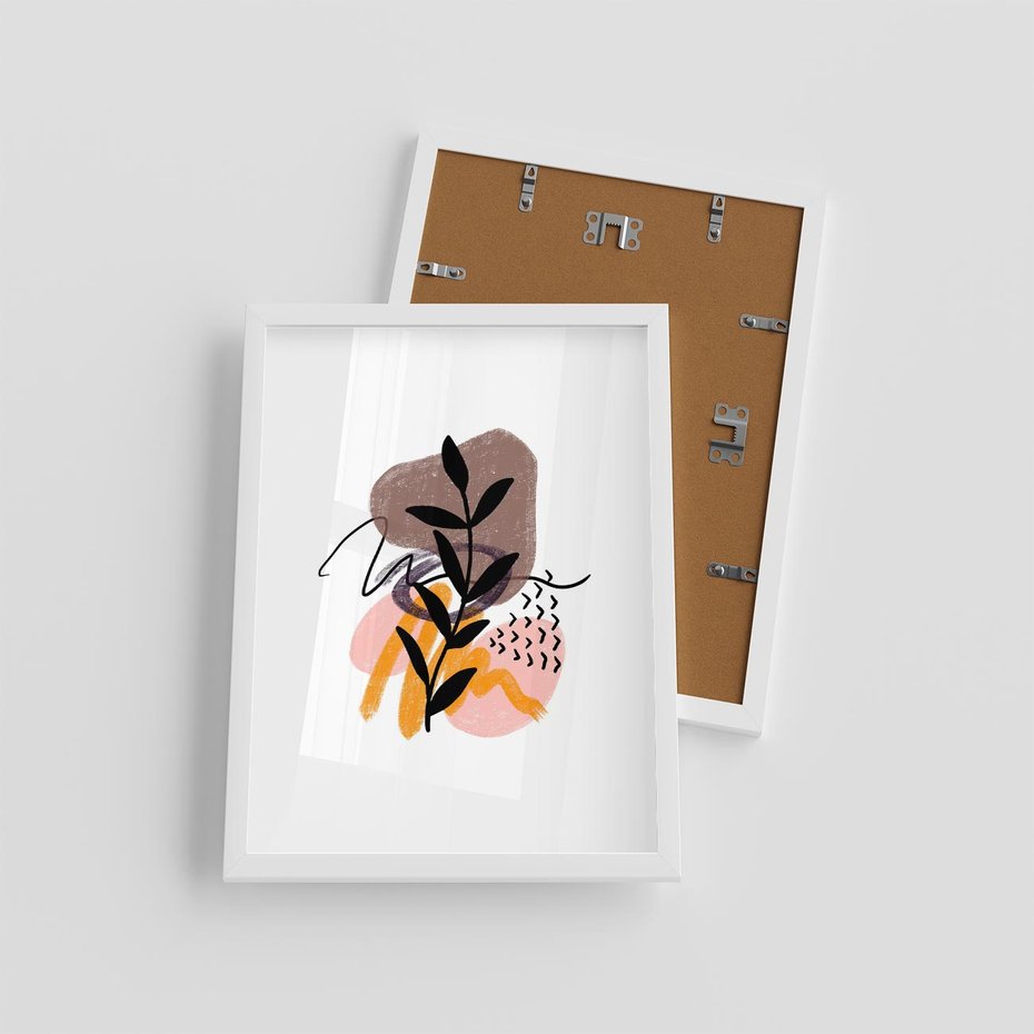 Plakat w ramie 30x40 - Echa Kształtującej się Wyobraźni - abstrakcyjna sztuka, liść gałązka - rama biała