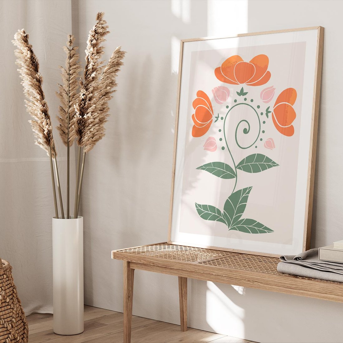 Plakat w ramie 30x40 - Migocące Kształty Kwiatów - kwiaty polne, plakat - rama drewno