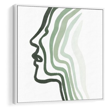 Obraz w ramie 80x80 - Zielony Profil - abstrakcja, zielony portret z profilu - rama biała