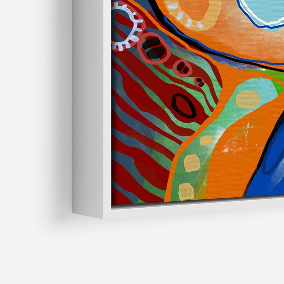 Obraz w ramie 80x120 - Kolorowe Wnętrza Kształtów - abstrakcyjny portret kobiety, twarz - rama biała