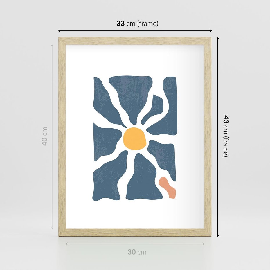 Plakat w ramie 30x40 - Kwiatowy Rezonans - nowoczesna kwiatowa grafika, styl retro - rama drewno