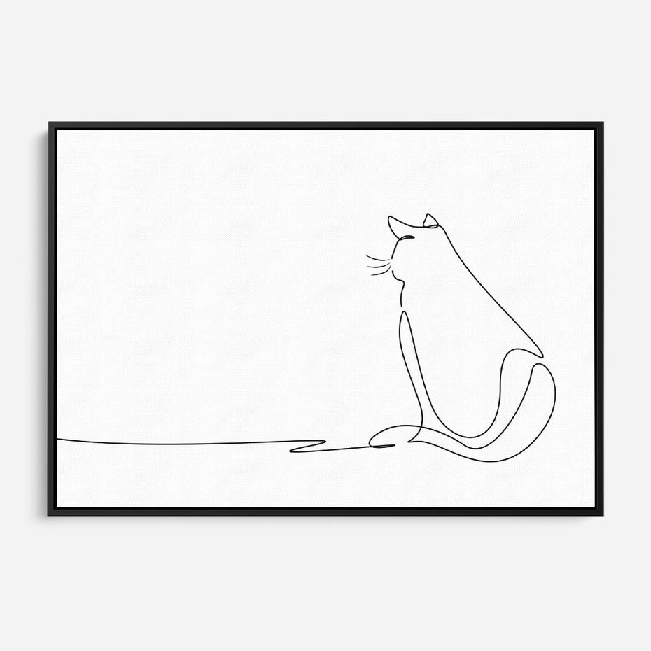 Obraz w ramie 70x50 - Koci Szkic - szkic, line art - rama czarna