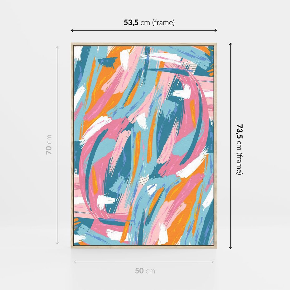 Obraz w ramie 50x70 - Refleksje w krainie abstrakcji - abstrakcja, energiczne pociągnięcia pędzla - rama drewno