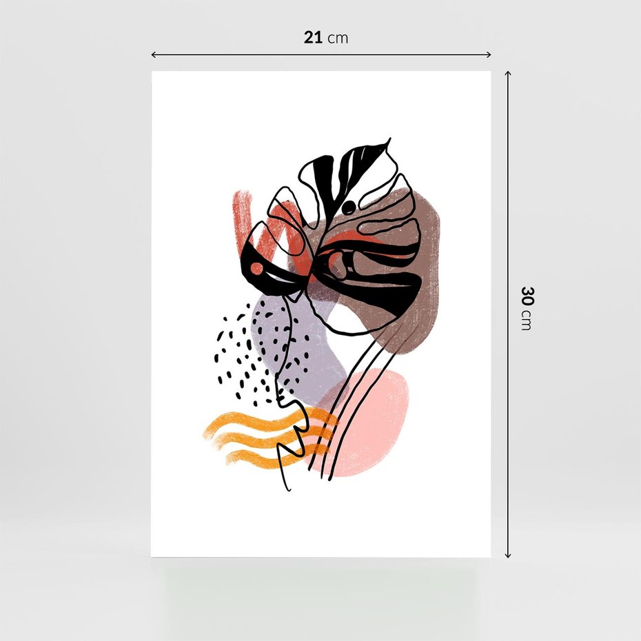 Plakat bez ramy 21x30 - Wibracje Abstrakcyjnych Form - abstrakcyjna sztuka, liść monstery