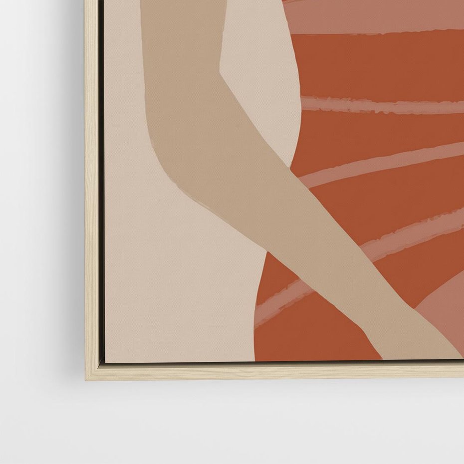 Obraz w ramie 80x80 - Kobiece Retro - minimalistyczny boho plakat, retro kobieta w stroju kąpielowym - rama drewno