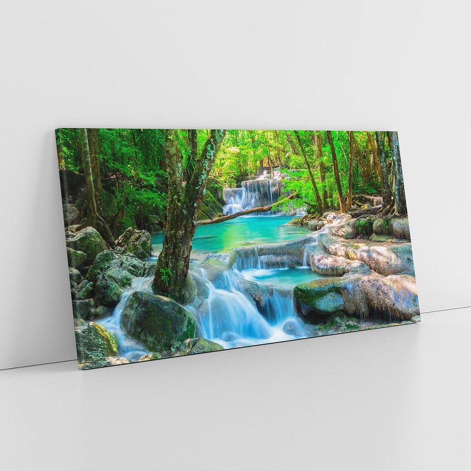 Obraz na płótnie 140x70 - Magia w lesie nad rzeką - wodospad, rzeka