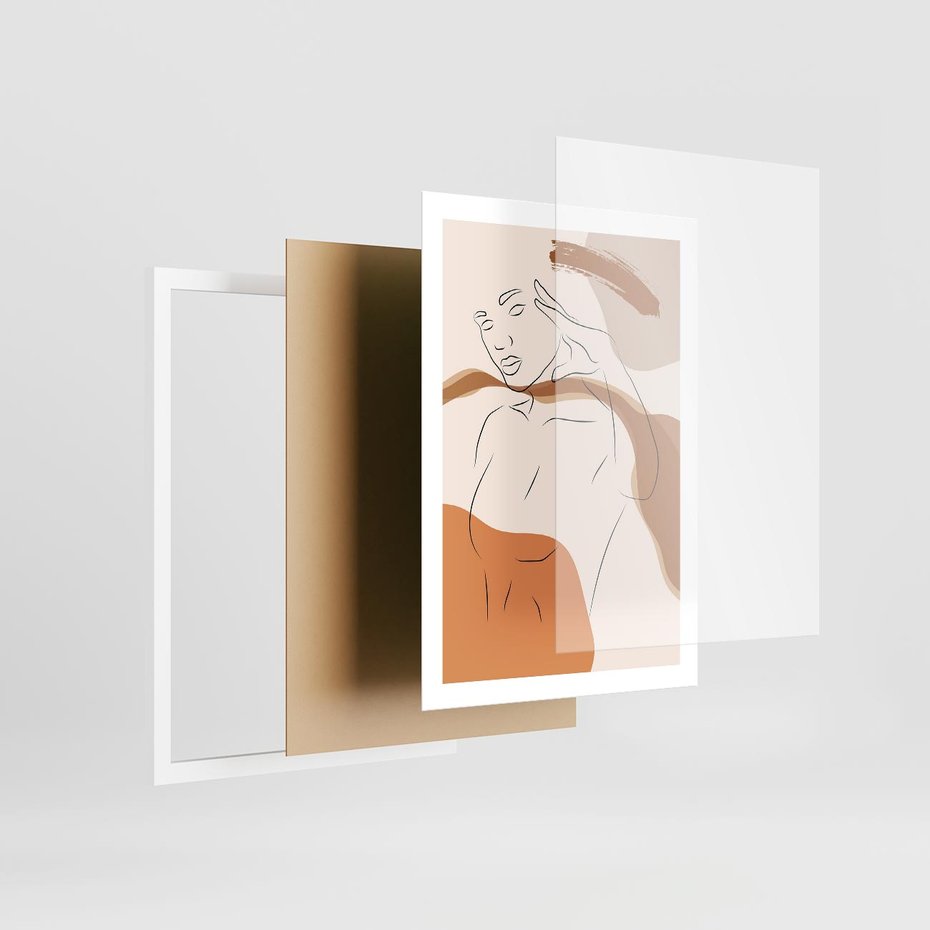Plakat w ramie 50x70 - Sztuka Piękna w Beżach i Brązach - szkic jedną linią, naga kobieta - rama biała
