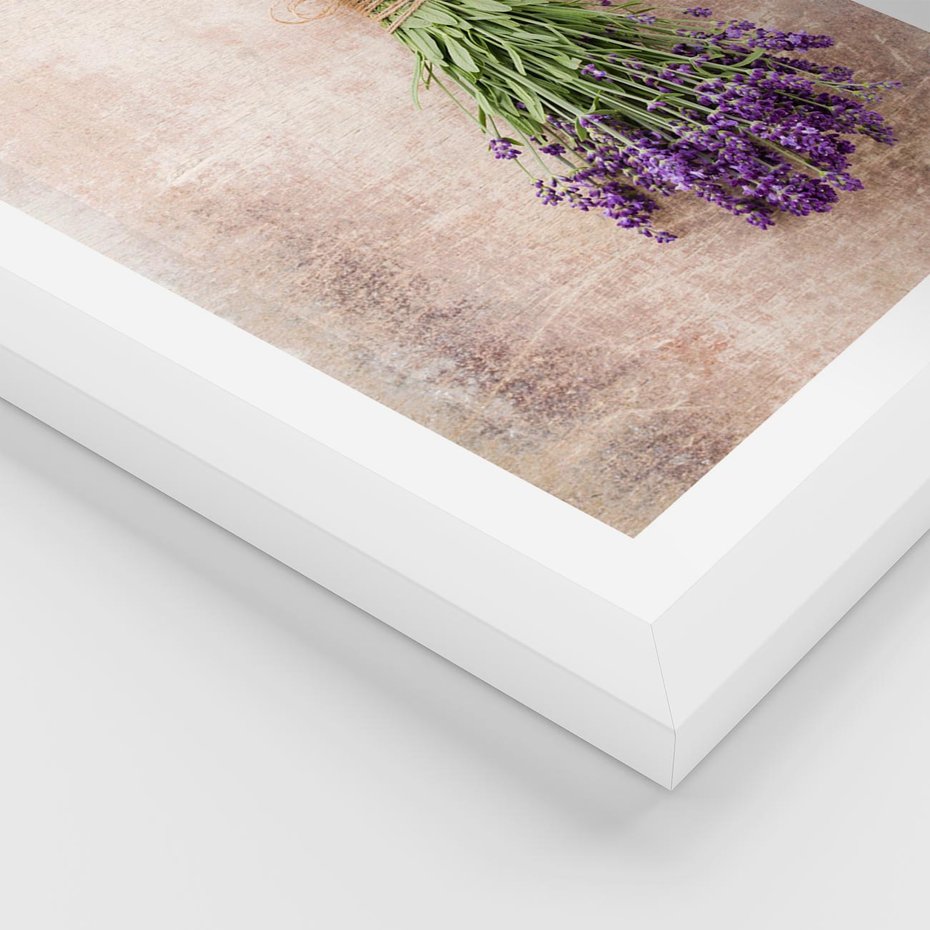Plakat w ramie 40x50 - Romantyczny urok - lawenda, bukiet - rama biała