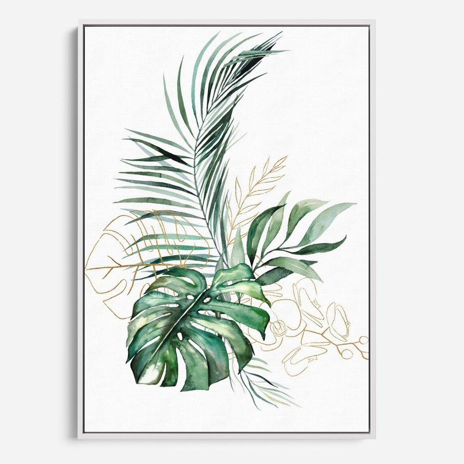 Obraz w ramie 80x120 - Luksus w Detalu - złote, liście - rama biała