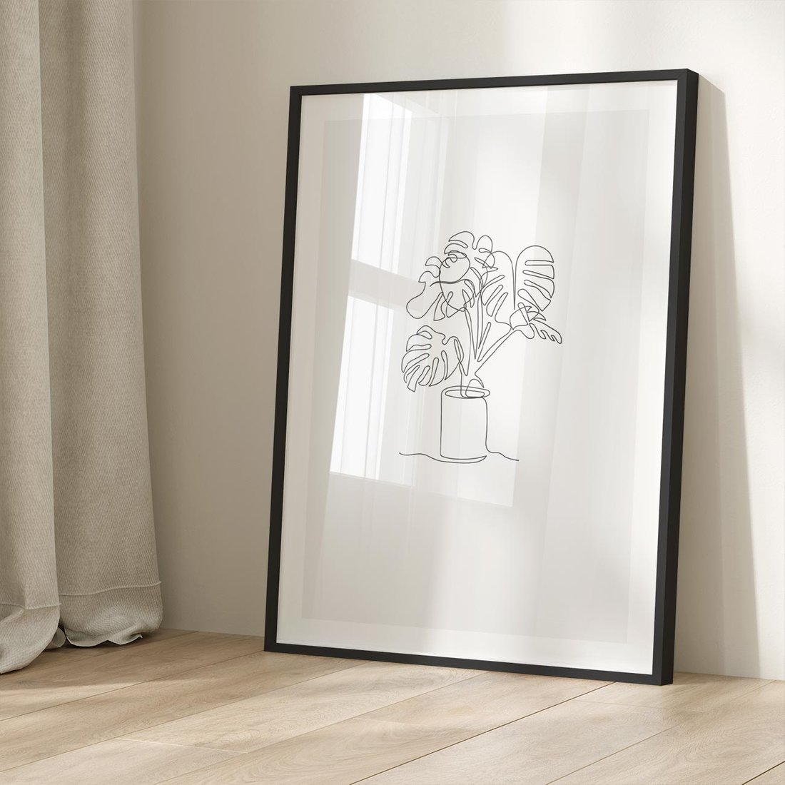 Plakat w ramie 30x40 - Tajemnicza Harmonia - sztuka one line, monstera - rama czarna