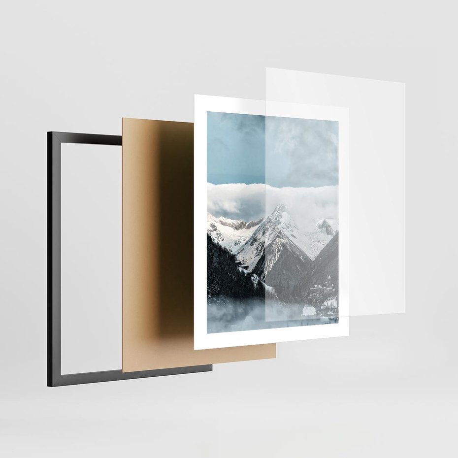 Plakat w ramie 40x50 - Magia Zimy w Górach - góry, śnieg - rama czarna