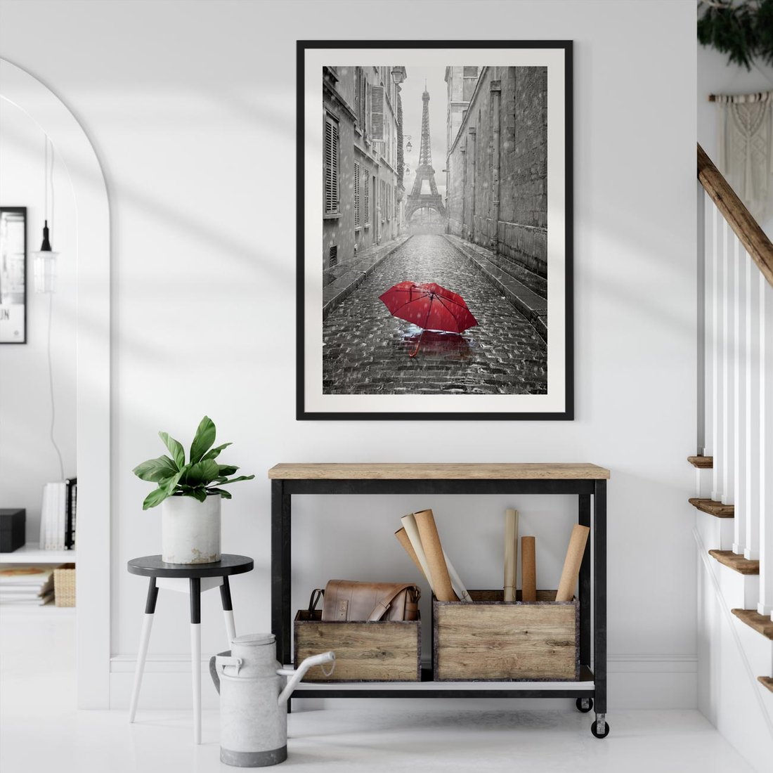 Plakat w ramie 50x70 - Kolorowy parasol w Paryżu - Paryż, parasol - rama czarna