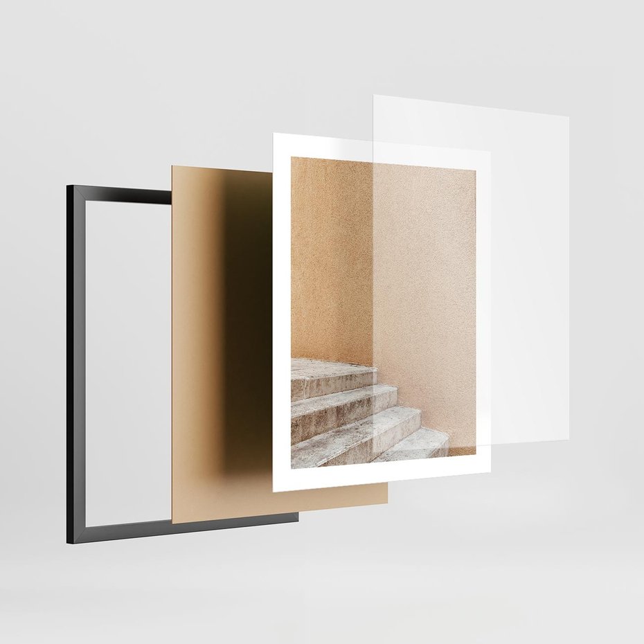 Plakat w ramie 40x50 - Schod w Beżu - schody, minimalizm - rama czarna