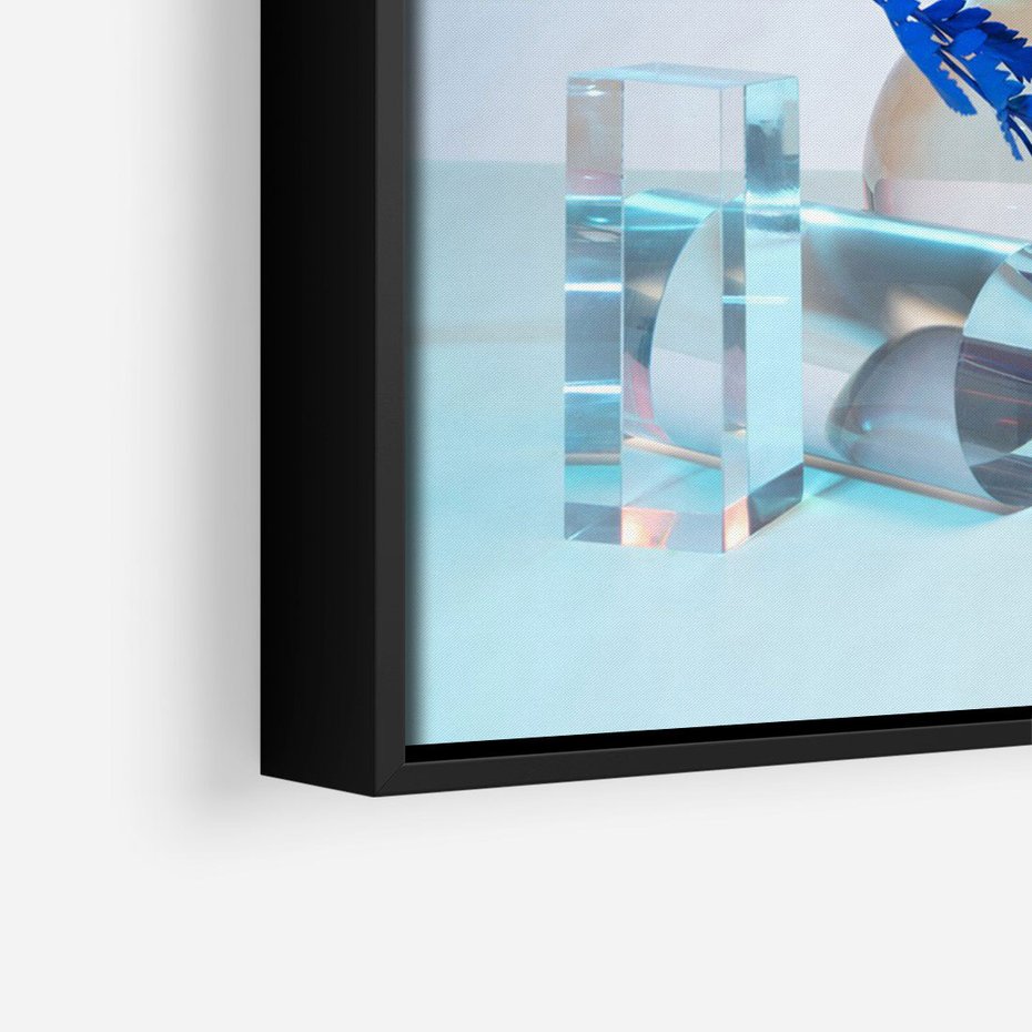 Obraz w ramie 70x100 - Intensywny Kolor Natury - liście, kobalt - rama czarna