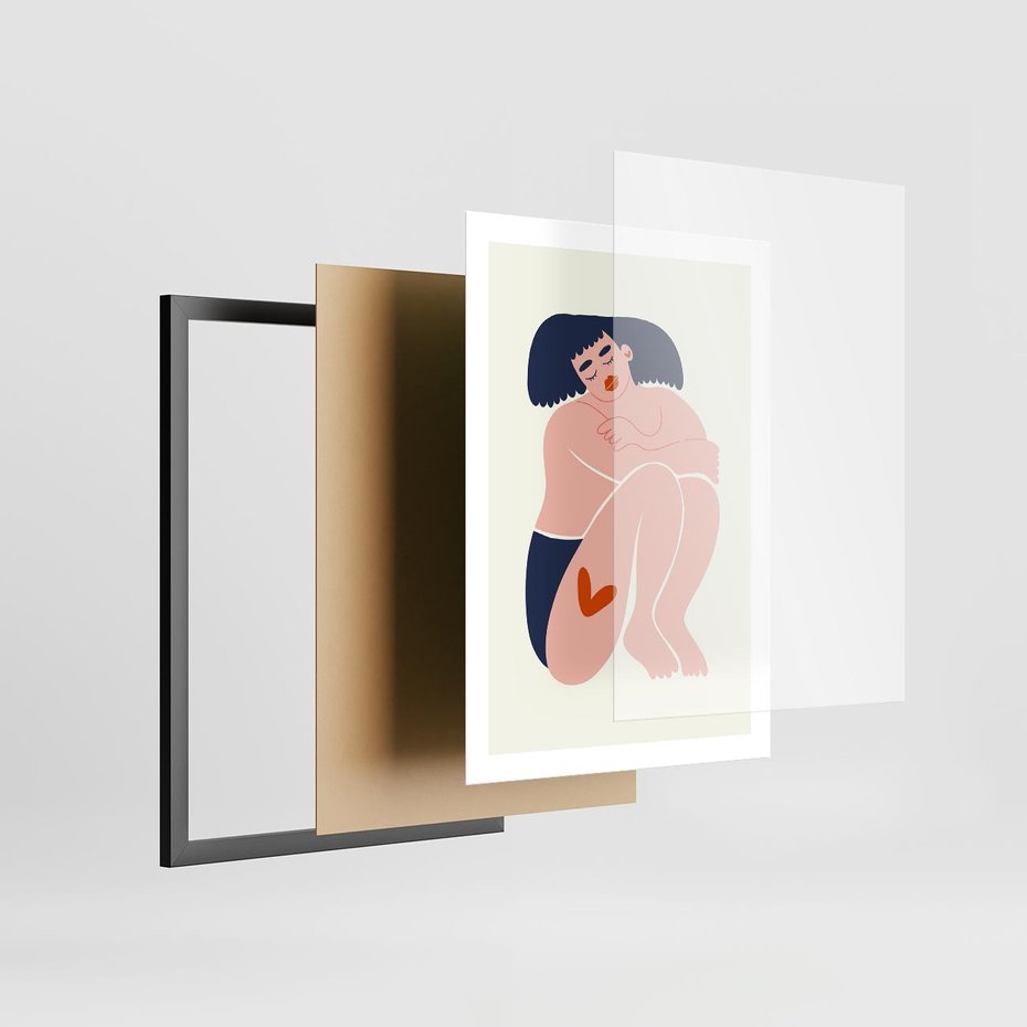 Plakat w ramie 50x70 - Melodia snów na płótnie - zakochana kobieta, graficzny obraz - rama czarna