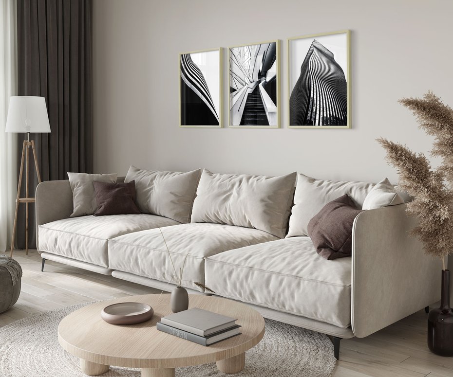 Zestaw obrazy w ramie 40x50 galeria - Architektura, czarno, biały, miasto - rama drewno