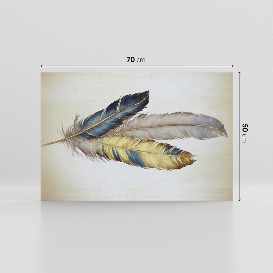 Obraz na płótnie 70x50 - Granatowo-Złote Pióra - sztuka, granatowe i złote pióra