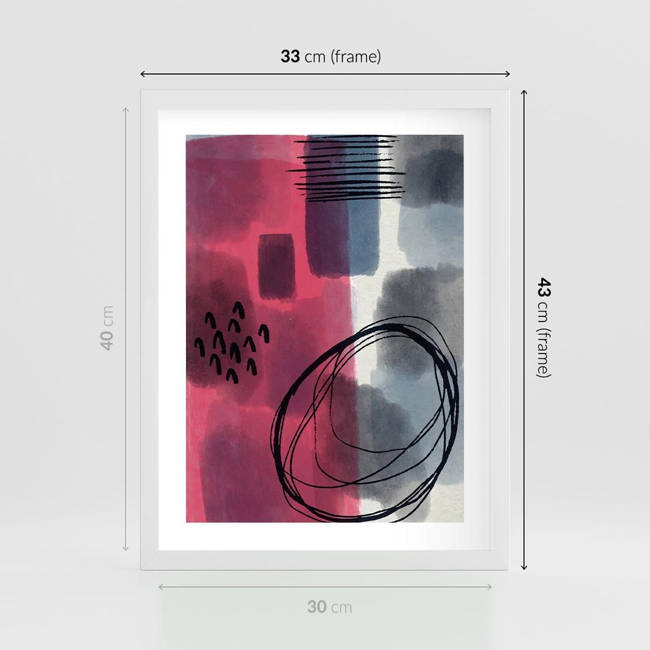 Plakat w ramie 30x40 - Formy w Różu i Granacie - abstrakcja, różne formy - rama biała