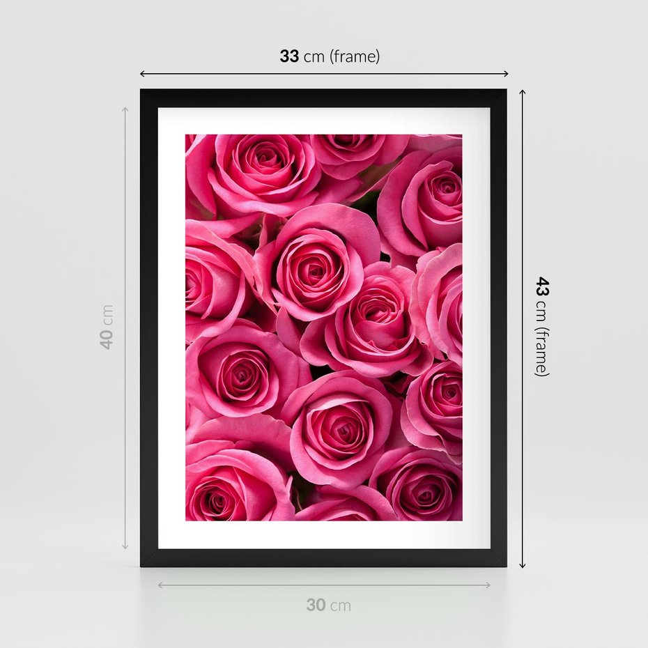 Plakat w ramie 30x40 - Romantyczne róże w pełnym rozkwicie - róże, kwiaty - rama czarna