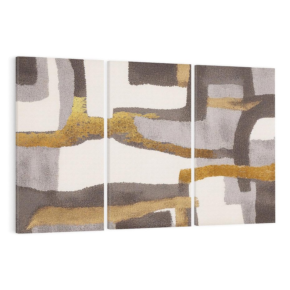 Obraz na płótnie 120x80 - Szaro-złote Wibracje - abstrakcyjne kształty, szerokie linie