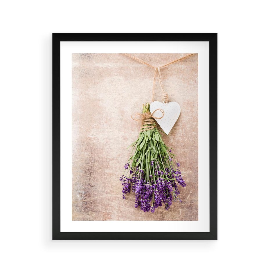 Plakat w ramie 40x50 - Romantyczny urok - lawenda, bukiet - rama czarna
