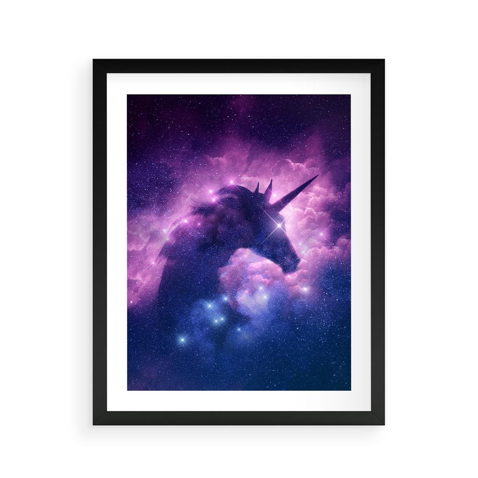 Plakat w ramie 40x50 - Mityczna podróż - kosmos, jednorożec - rama czarna