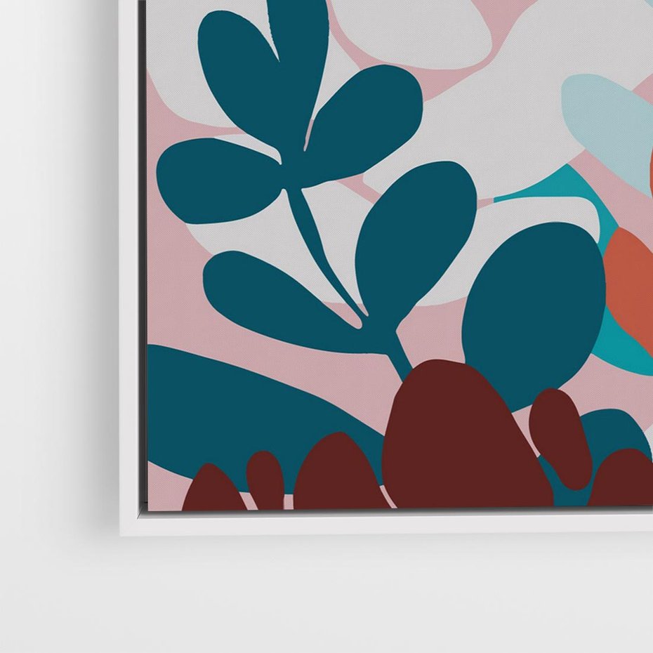 Obraz w ramie 80x80 - Impresje Kształtów - abstrakcyjna kompozycja kwiatowych form, kolor zgaszone - rama biała