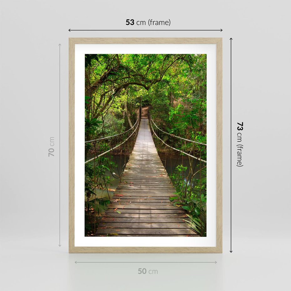 Plakat w ramie 50x70 - Przez Dżunglę - most, linowy - rama drewno