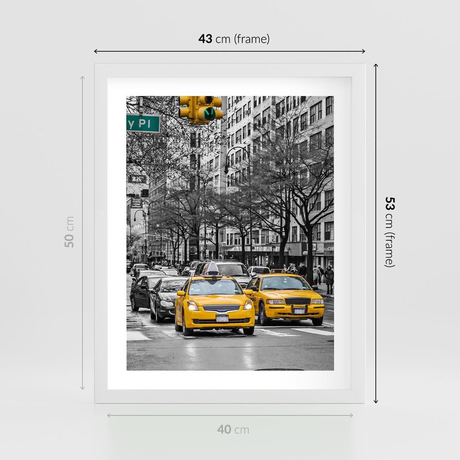 Plakat w ramie 40x50 - Taksówki w Nowym Jorku - taksówki, Nowy Jork - rama biała