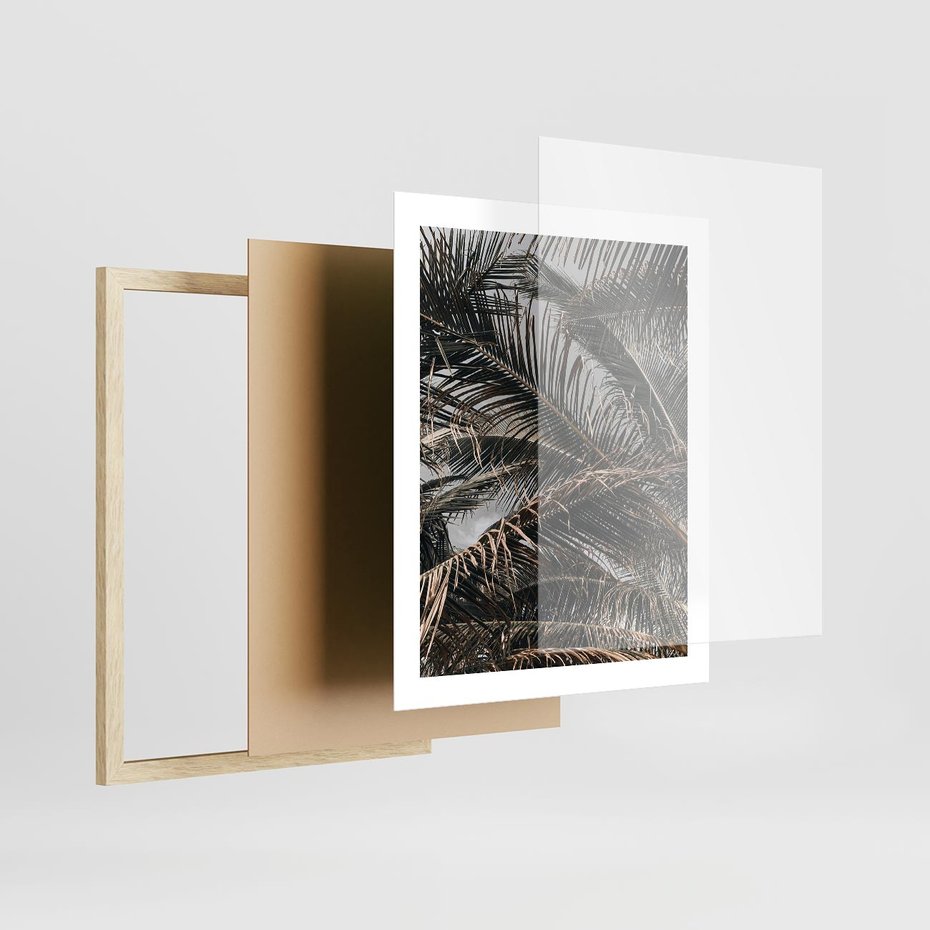 Plakat w ramie 40x50 - Liściaste Palmy - palmy, drzewa palmowe - rama drewno