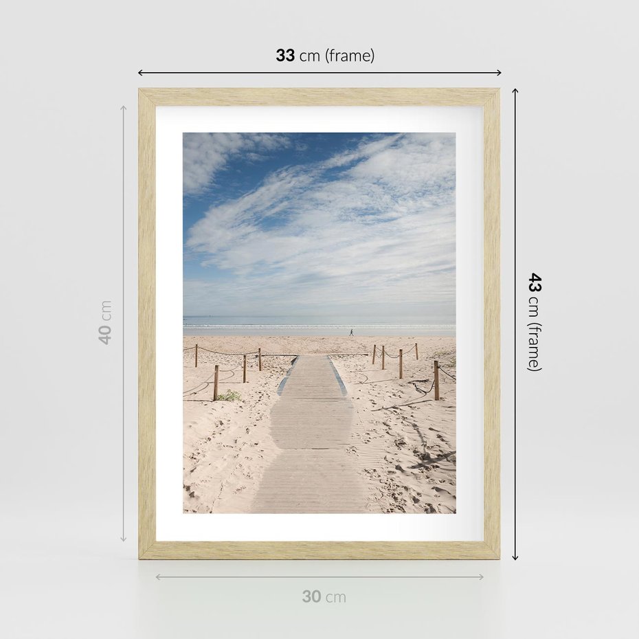 Plakat w ramie 30x40 - Ścieżka na plaży - plaża, ścieżka - rama drewno