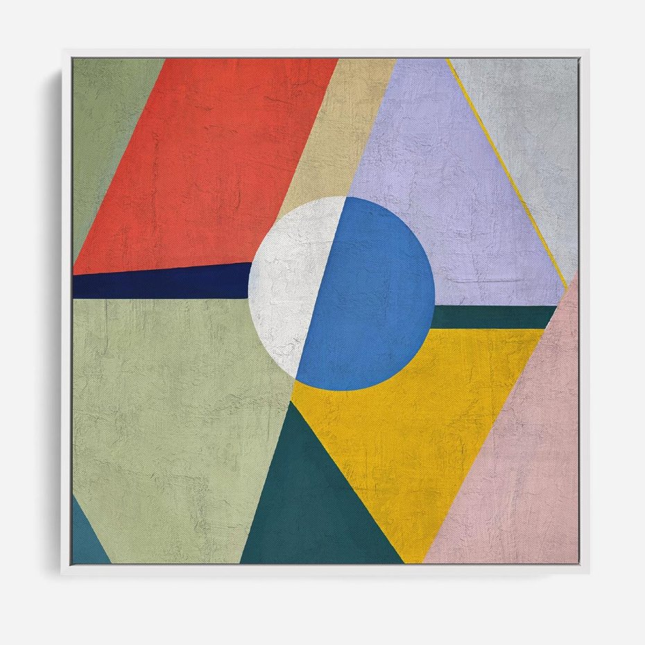 Obraz w ramie 50x50 - Taniec Subtelnych Odbić - abstrakcyjne geometryczne kształty, olejny obraz - rama biała