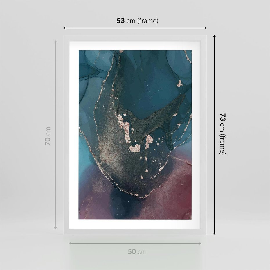 Plakat w ramie 50x70 - Luksusowy Kontrast - marmur, granat i fiolet - rama biała