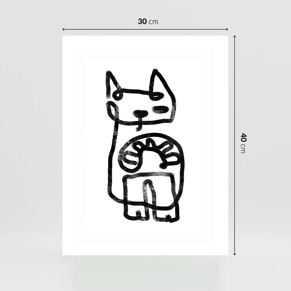 Plakat bez ramy 30x40 - Portret Kociej Duszy - szkic kota, prymitywizm