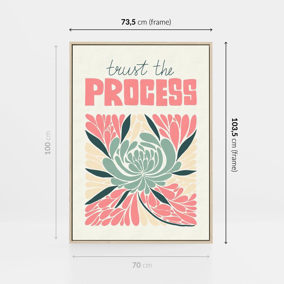 Obraz w ramie 70x100 - Rozbijające Barwy - abstrakcyjny pastelowy kwiat, wyrazista typografia - rama drewno