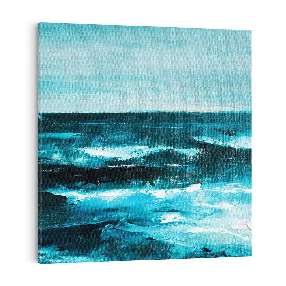 Obraz na płótnie 40x40 - Burza Nad Granatowym Oceanem - piękny marynistyczny obraz olejny, wzburzone ciemne morze