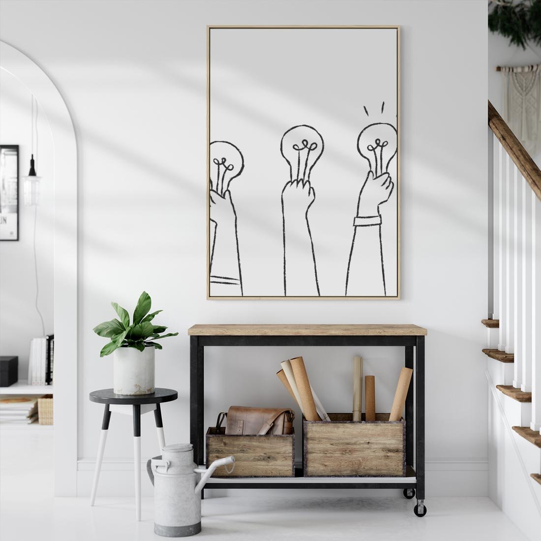 Obraz w ramie 80x120 - Idea w Rękach - szkic, grafika - rama drewno
