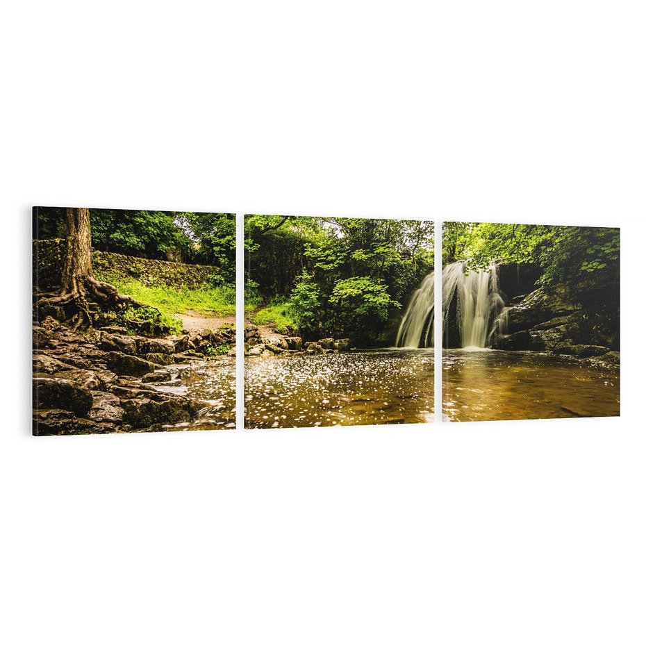 Obraz na płótnie 120x40 - Magia wodospadu w lesie - wodospad, las