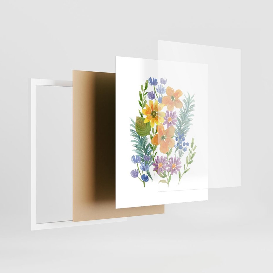 Plakat w ramie 40x50 - Migocące Widoki Kwiatów - akwarelowe polne kwiaty, minimalistyczny plakat - rama biała