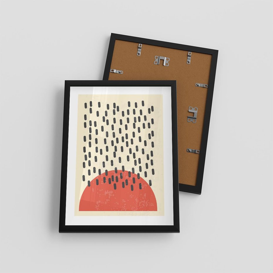 Plakat w ramie 30x40 - Czerwona Abstrakcja: Grafika z Wyrazistym Kołem - abstrakcja grafika, czerwone koło - rama czarna