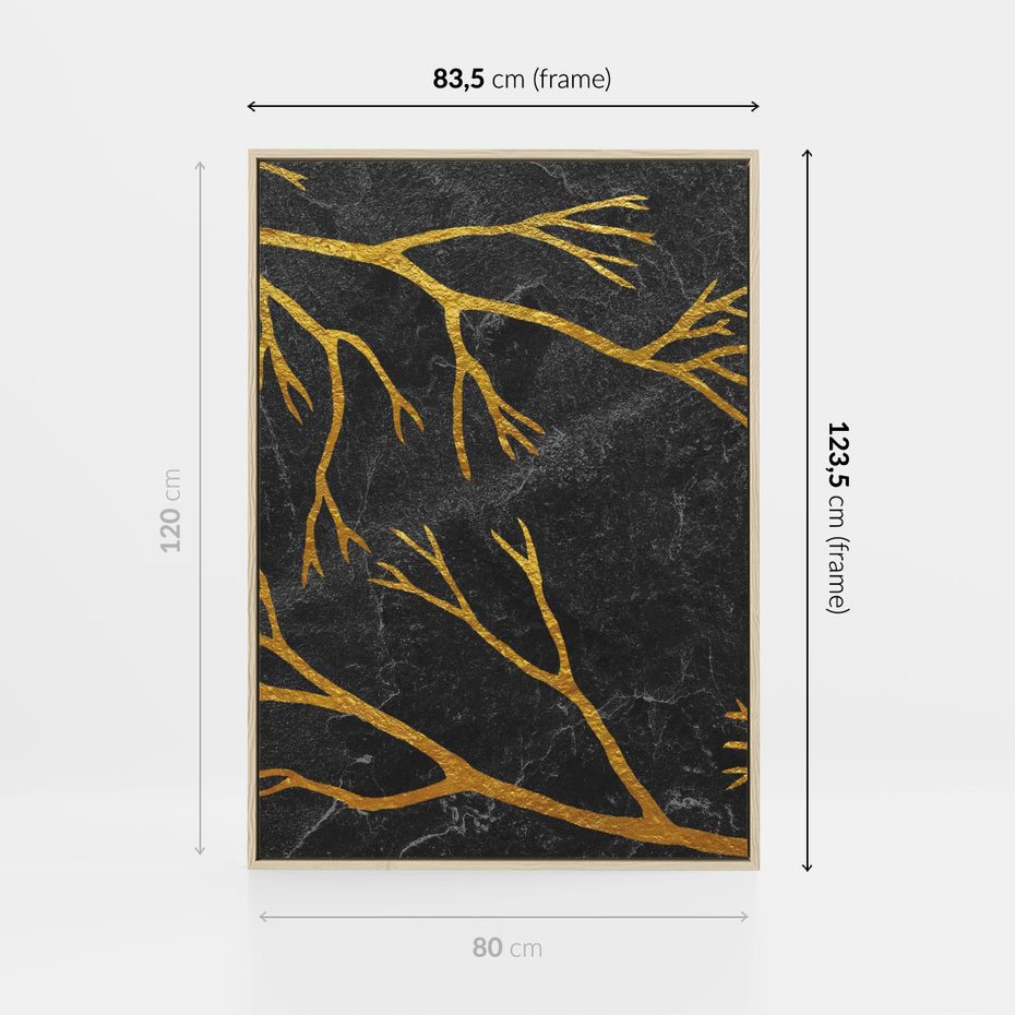 Obraz w ramie 80x120 - Marmurowe Drzewa Snu - złote gałęzie, drzewa - rama drewno