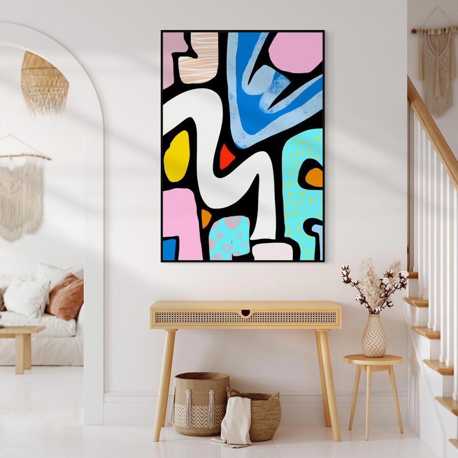 Obraz w ramie 50x70 - Komiksowe Formy - abstrakcyjne formy, komiksowy styl - rama czarna