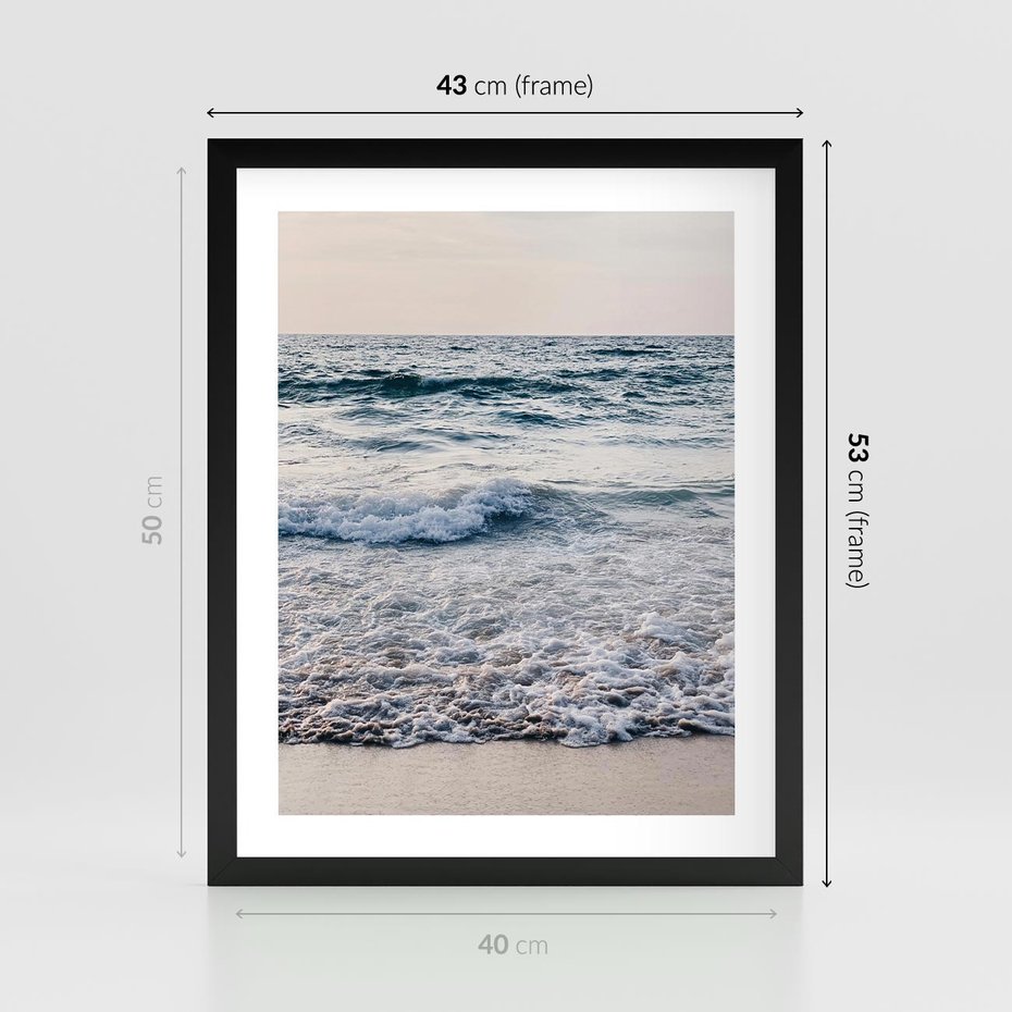 Plakat w ramie 40x50 - Malowniczy Nadmorski Krajobraz - morze, fale - rama czarna
