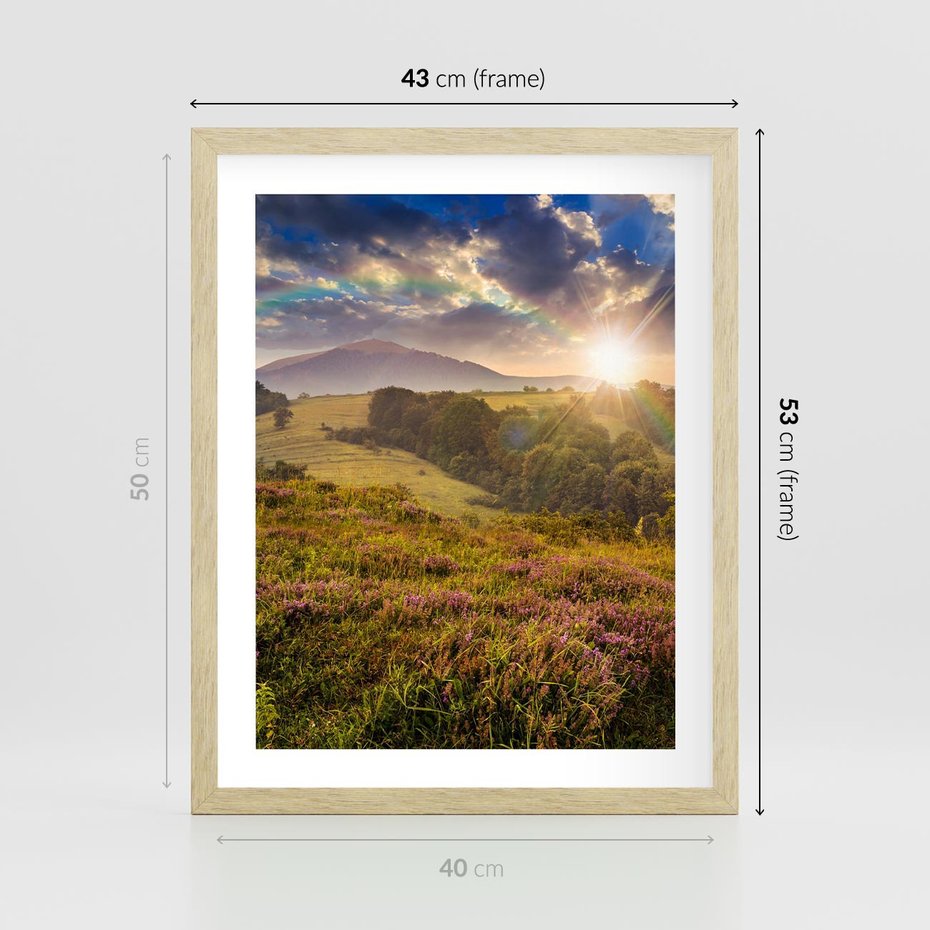 Plakat w ramie 40x50 - Pejzaż na łące - pejzaż, łąka - rama drewno