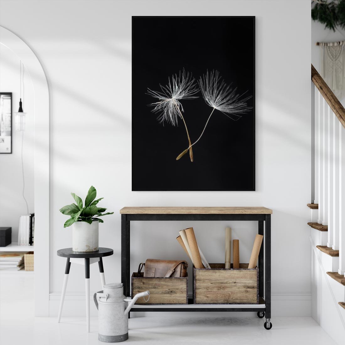 Obraz w ramie 50x70 - Delikatność Wiatru - dmuchawce, makro - rama czarna