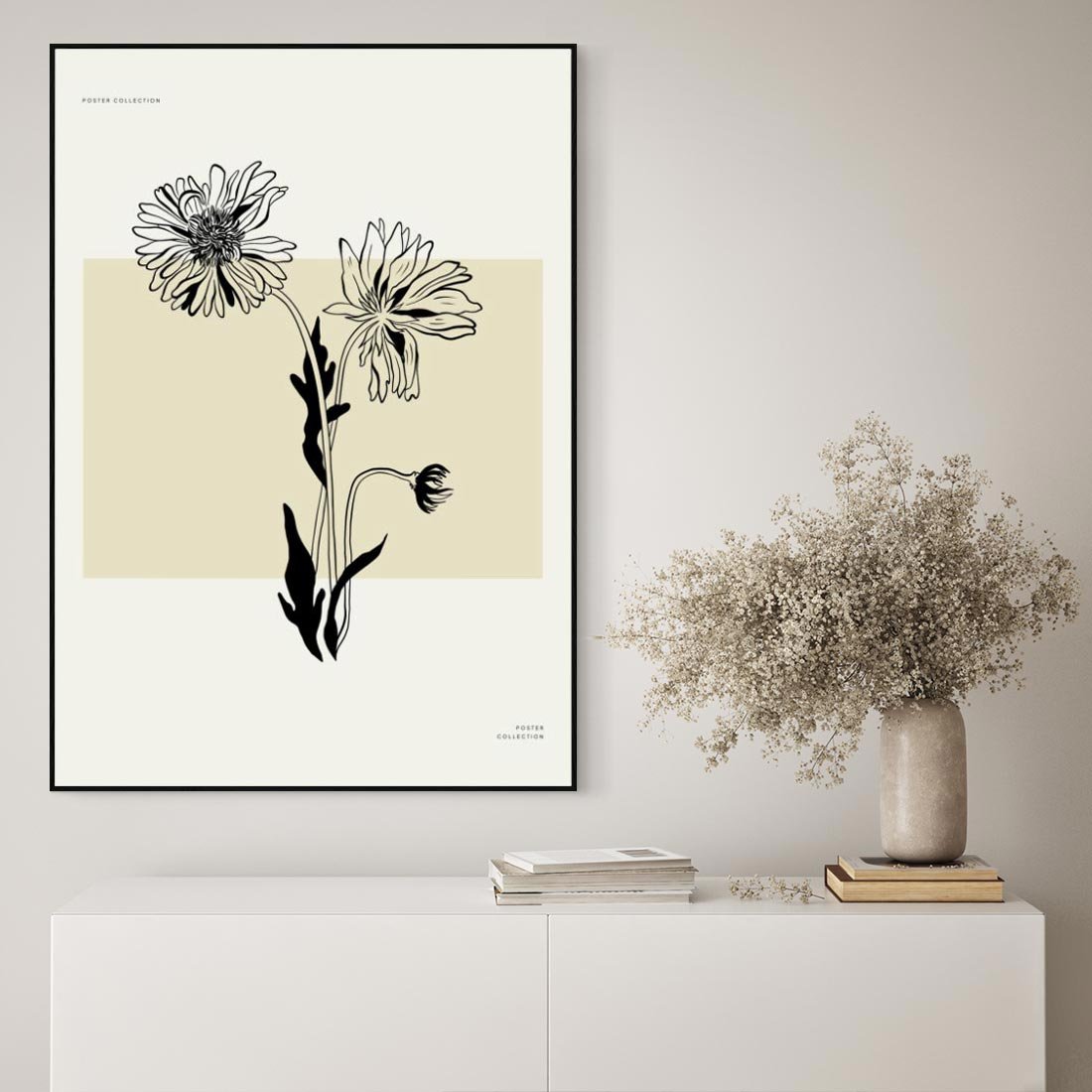Obraz w ramie 50x70 - Kwiatowe Płótno - kwiaty, typografia - rama czarna