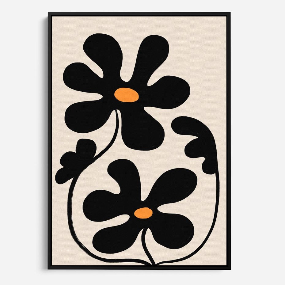 Obraz w ramie 70x100 - Wyjątkowość Boho - minimalistyczny abstrakcyjny obraz, prymitywne kwiaty - rama czarna
