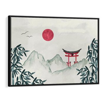 Obraz w ramie 70x50 - Słońce nad Górami - japoński krajobraz, góry - rama czarna