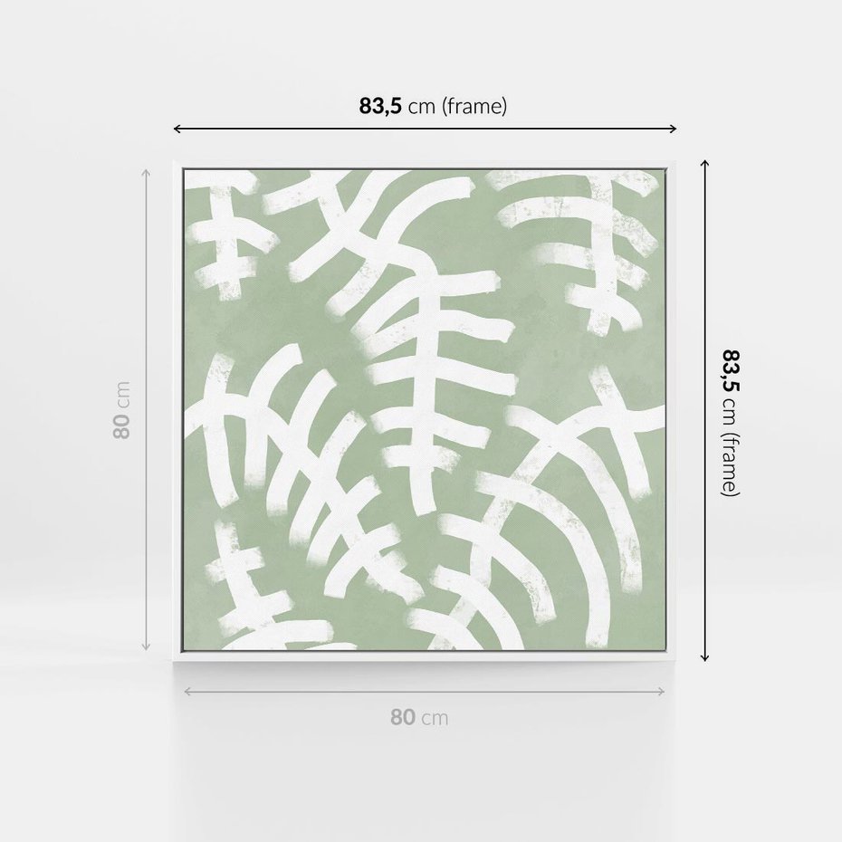 Obraz w ramie 80x80 - Oaza Zieleni - zielona abstrakcja, zgaszona zieleń - rama biała